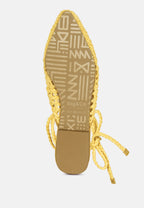  BARTSI Yellow Handwoven Tie Up Flat Mules