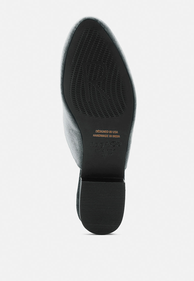  BATISTE Grey Velvet Handcrafted Mules