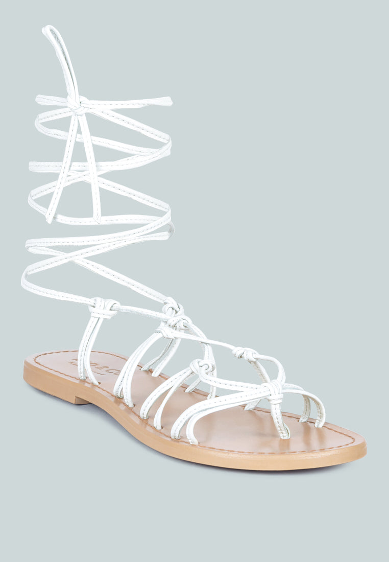  BAXEA Handcrafted White Tie Up String Flats