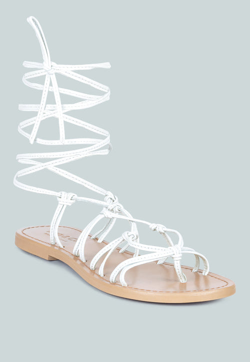  BAXEA Handcrafted White Tie Up String Flats