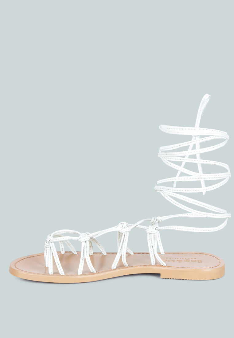  BAXEA Handcrafted White Tie Up String Flats