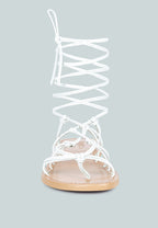 BAXEA Handcrafted White Tie Up String Flats