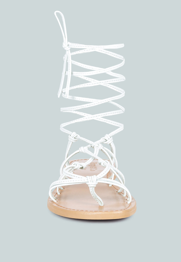  BAXEA Handcrafted White Tie Up String Flats