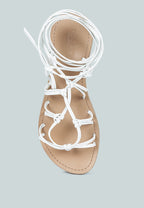  BAXEA Handcrafted White Tie Up String Flats