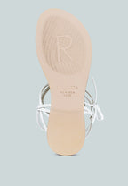  BAXEA Handcrafted White Tie Up String Flats