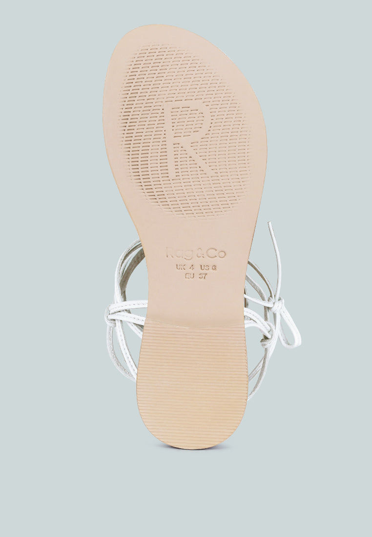  BAXEA Handcrafted White Tie Up String Flats