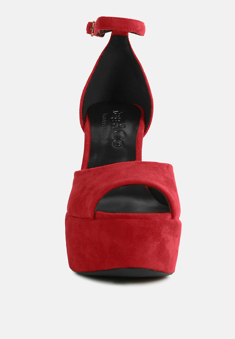  BEATY Red Rhinestones High Block Heeled Sandals