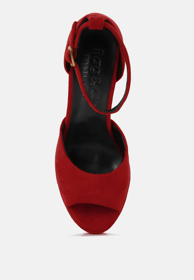  BEATY Red Rhinestones High Block Heeled Sandals