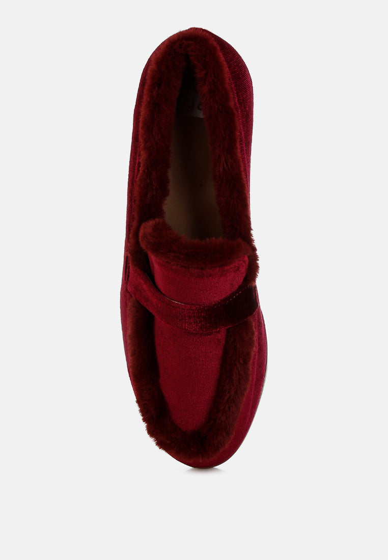  Bastian Fur Detail Velvet Loafers