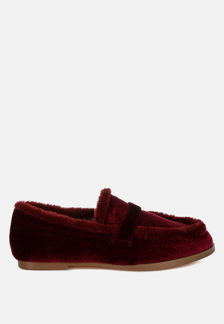  Bastian Fur Detail Velvet Loafers