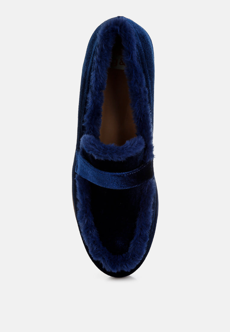  Bastian Fur Detail Velvet Loafers