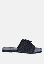  CEDAR Handwoven Natural Black Tassel Flats