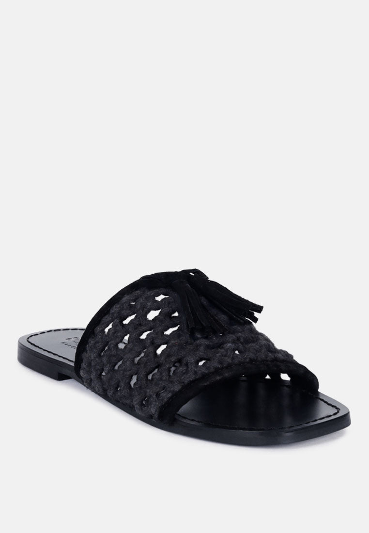  CEDAR Handwoven Natural Black Tassel Flats