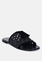 CEDAR Handwoven Natural Black Tassel Flats