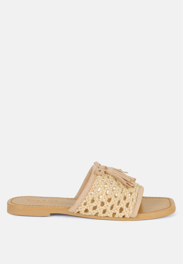  CEDAR Handwoven Natural Latte Tassel Flats