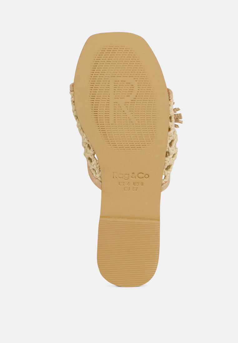 CEDAR Handwoven Natural Latte Tassel Flats