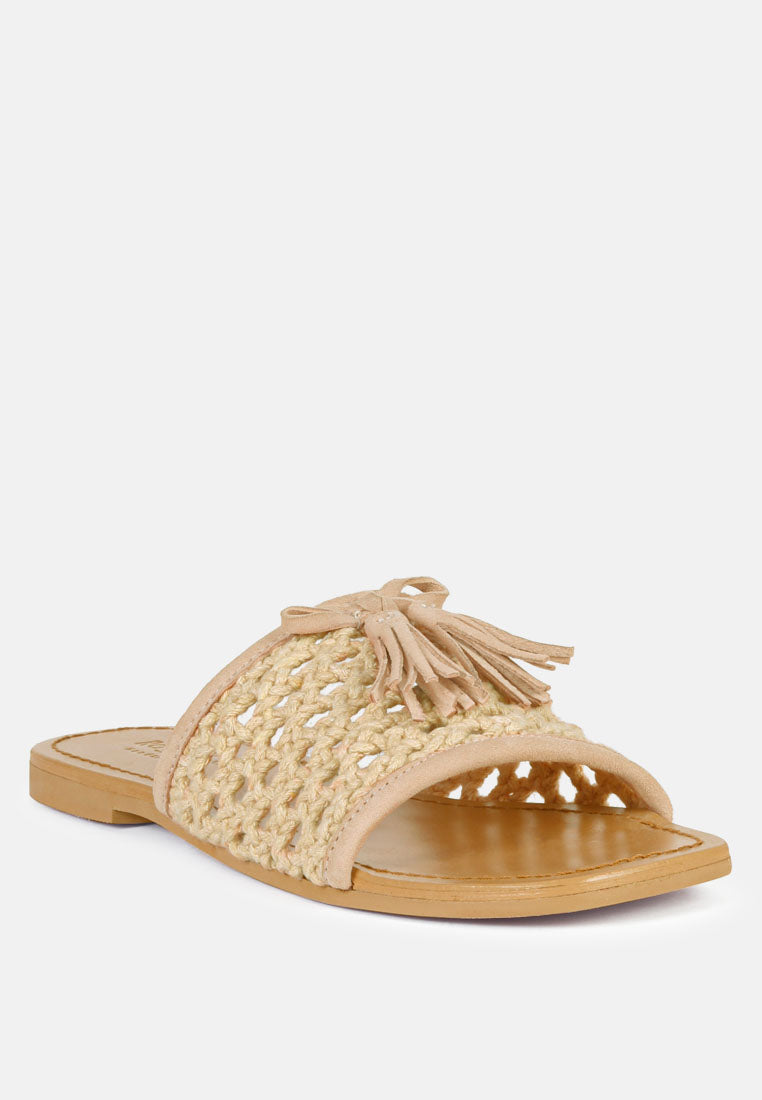  CEDAR Handwoven Natural Latte Tassel Flats