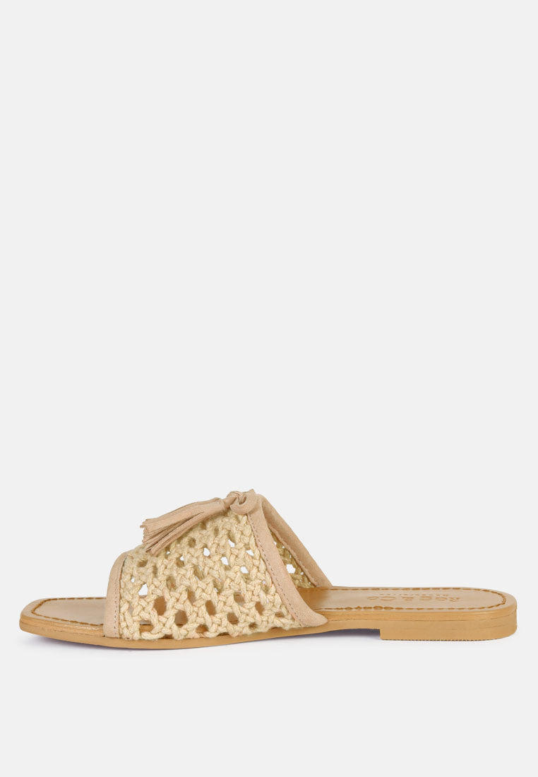  CEDAR Handwoven Natural Latte Tassel Flats