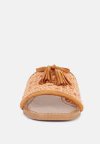  CEDAR Handwoven Natural Tan Tassel Flats