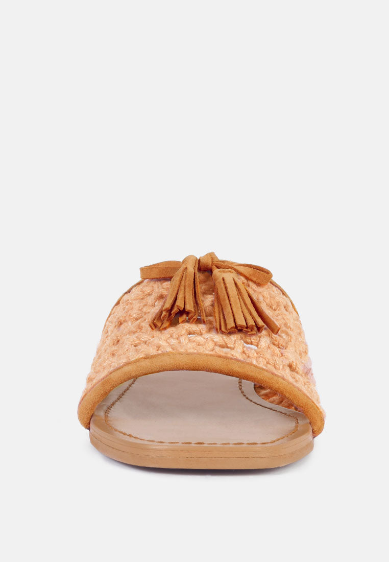  CEDAR Handwoven Natural Tan Tassel Flats
