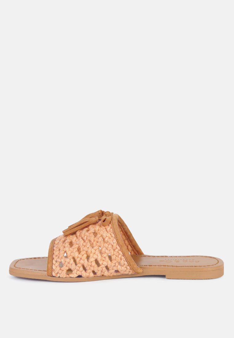  CEDAR Handwoven Natural Tan Tassel Flats