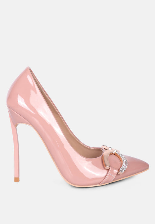  COCKTAIL Buckle Embellished Stiletto Pump Shoes In Blush