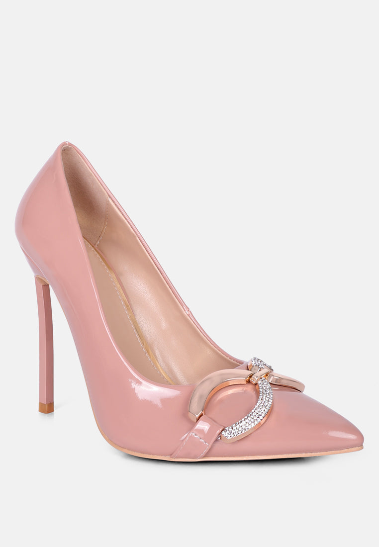  COCKTAIL Buckle Embellished Stiletto Pump Shoes In Blush
