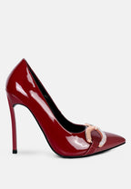  COCKTAIL Buckle Embellished Stiletto Pump Shoes In Burgundy