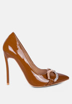  COCKTAIL Buckle Embellished Stiletto Pump Shoes In Camel