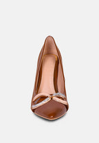  COCKTAIL Buckle Embellished Stiletto Pump Shoes In Camel
