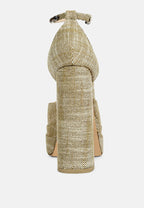  COSETTE Diamante Embellished Ankle Strap High Block Heel Sandals In Beige
