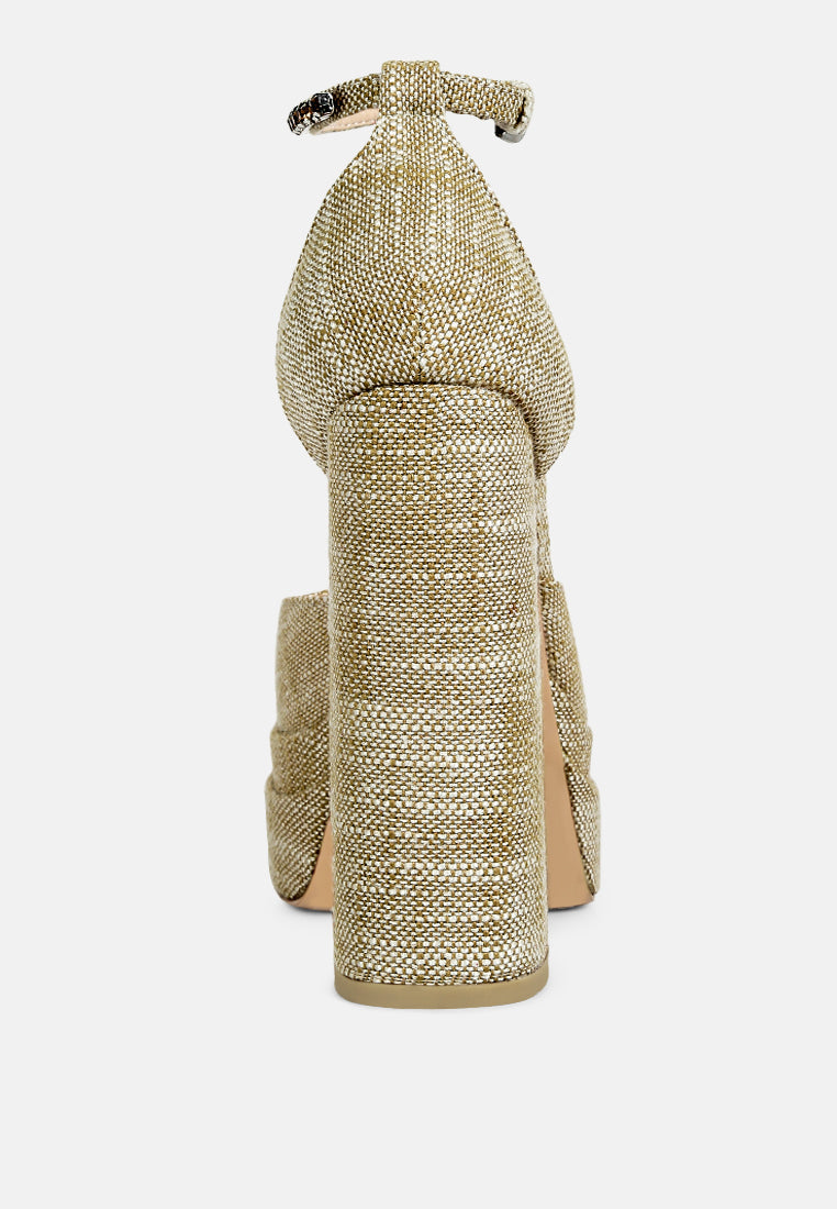  COSETTE Diamante Embellished Ankle Strap High Block Heel Sandals In Beige