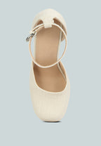  COSETTE Diamante Embellished Ankle Strap High Block Heel Sandals In Off White