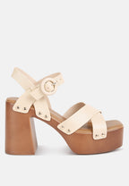  CRISTINA Cross Strap Embellished Heels In Beige