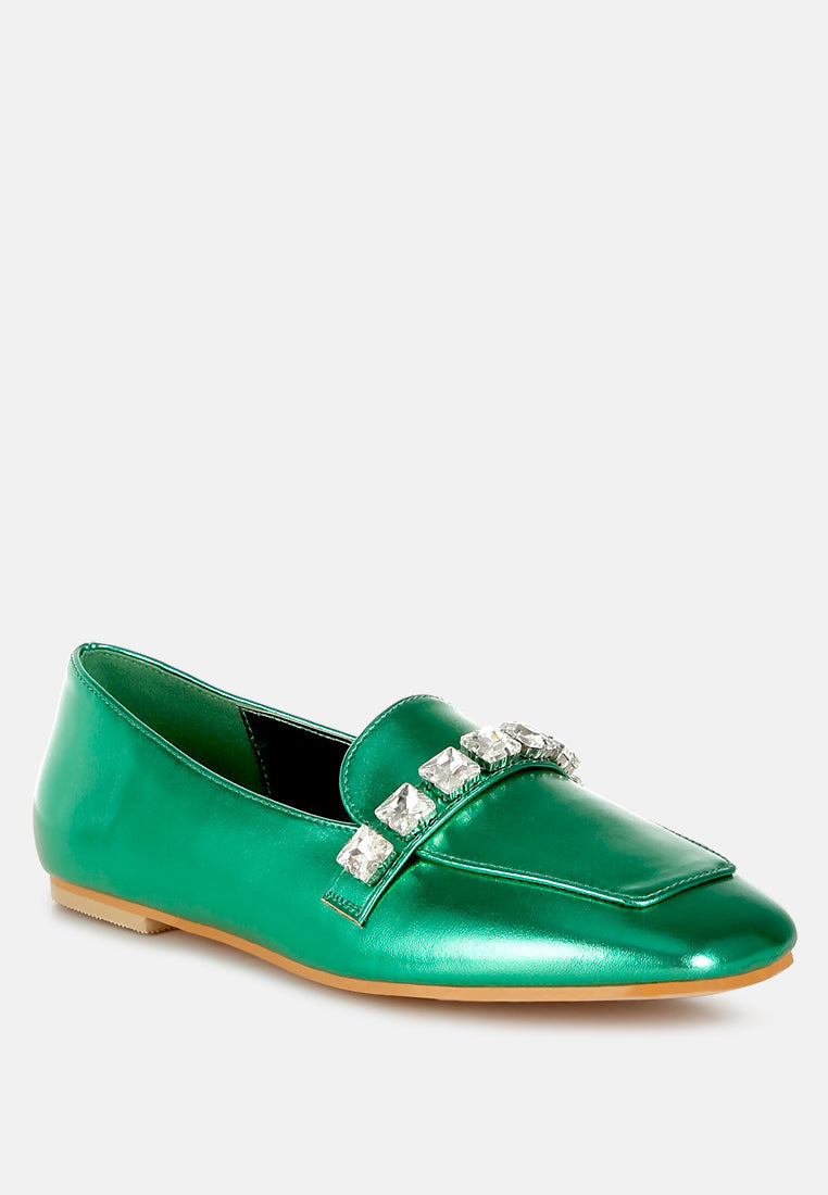  Celosia Metallic Diamante Strap Loafers