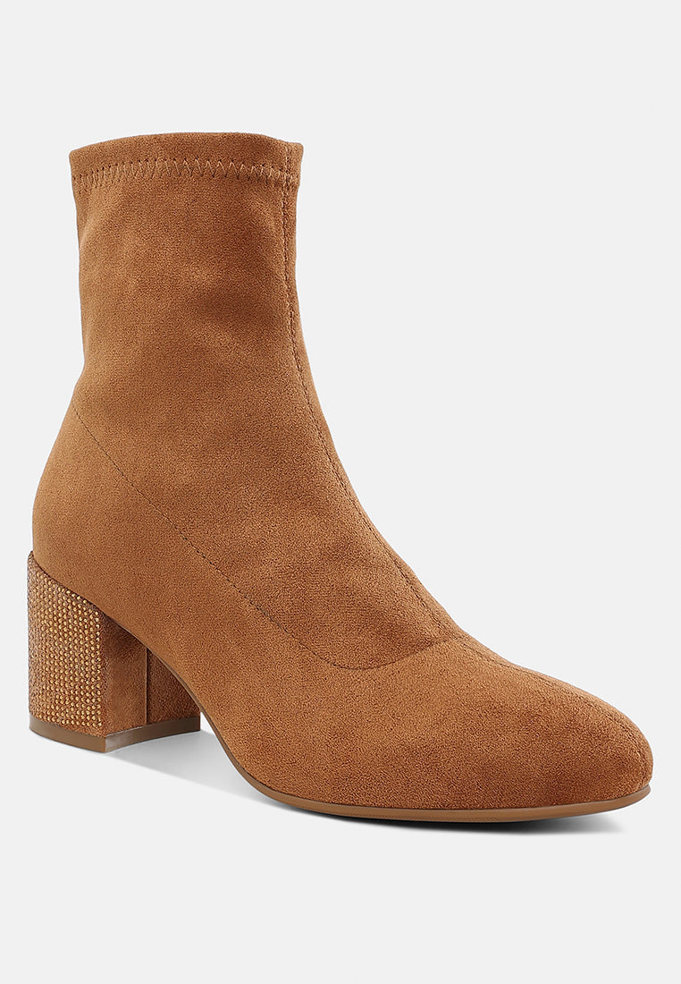  Chena Rhinestones Embellished Block Heel Boots