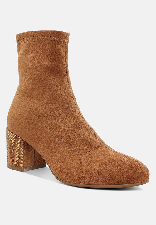  Chena Rhinestones Embellished Block Heel Boots
