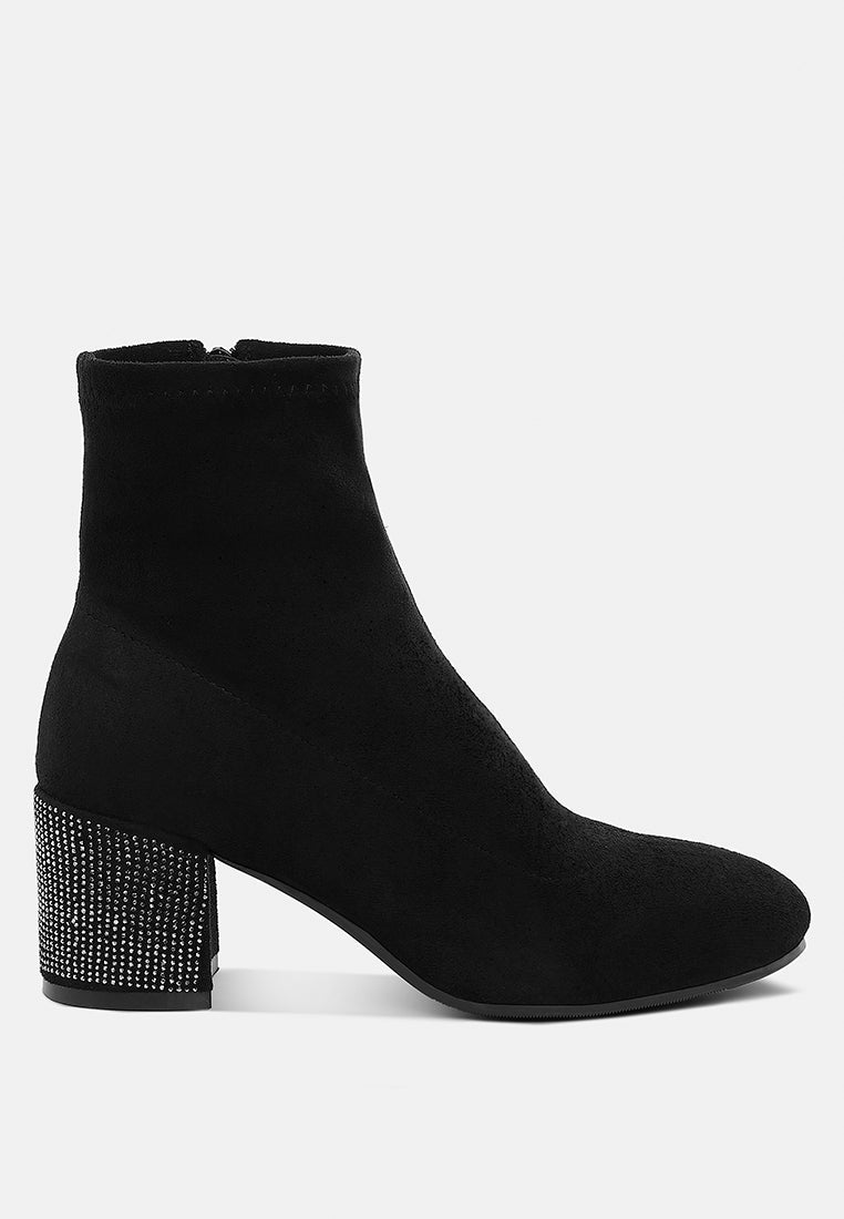  Chena Rhinestones Embellished Block Heel Boots