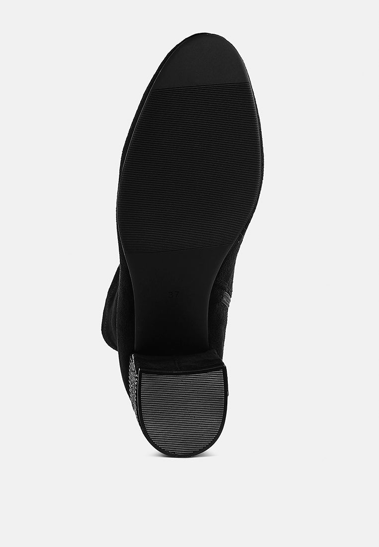  Chena Rhinestones Embellished Block Heel Boots