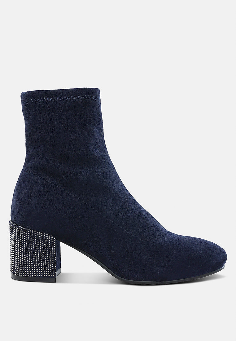  Chena Rhinestones Embellished Block Heel Boots