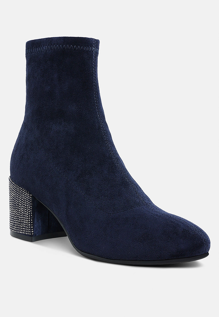  Chena Rhinestones Embellished Block Heel Boots