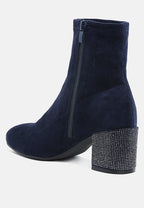  Chena Rhinestones Embellished Block Heel Boots