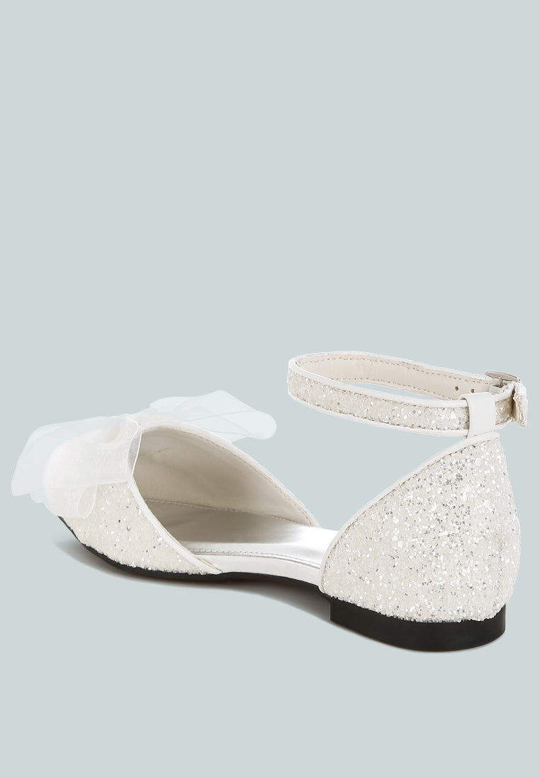 Clarice Sheer Bow Detail Glitter Flat Sandals