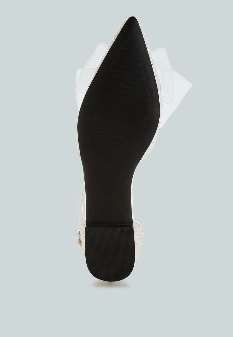  Clarice Sheer Bow Detail Glitter Flat Sandals