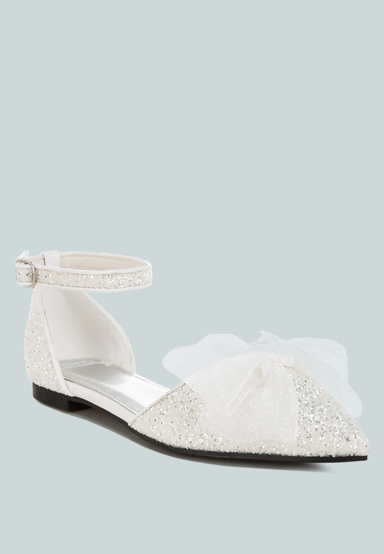  Clarice Sheer Bow Detail Glitter Flat Sandals