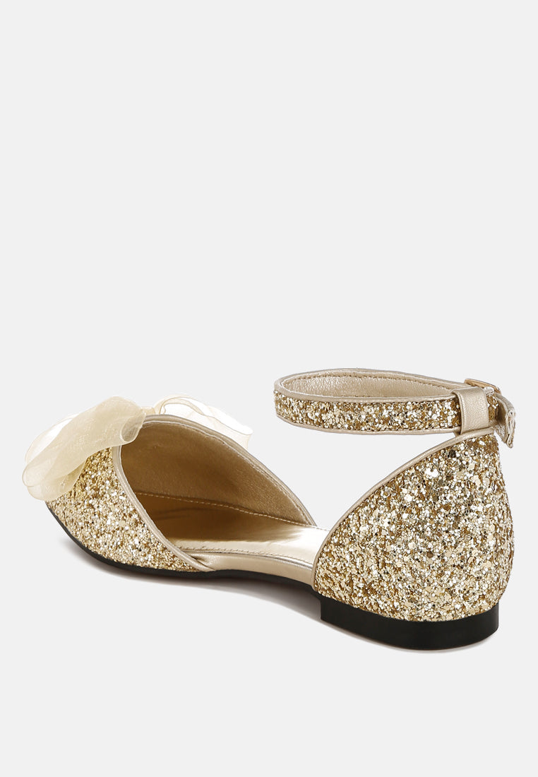  Clarice Sheer Bow Detail Glitter Flat Sandals