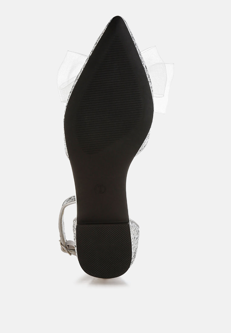  Clarice Sheer Bow Detail Glitter Flat Sandals