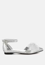  Clarice Sheer Bow Detail Glitter Flat Sandals