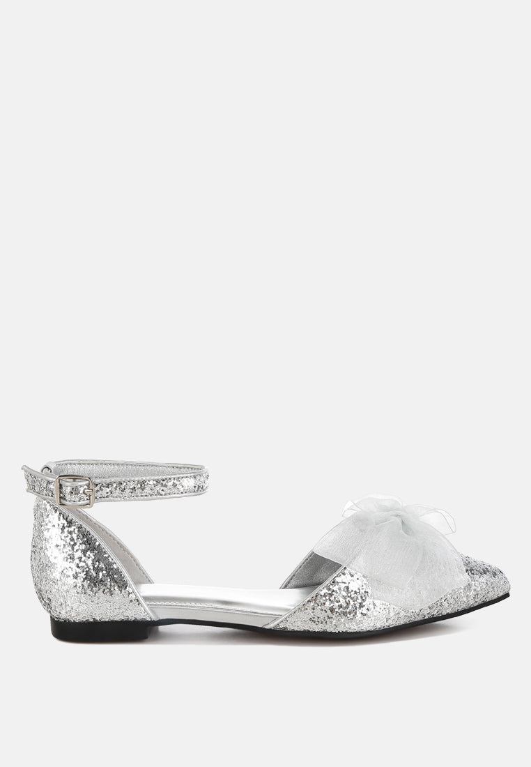  Clarice Sheer Bow Detail Glitter Flat Sandals