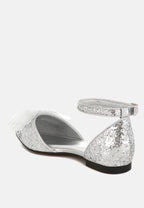  Clarice Sheer Bow Detail Glitter Flat Sandals
